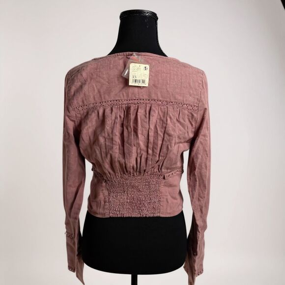 NWT Free People Joi Blouse Roan Rouge Size XS – Boho Peasant Top - Picture 3 of 5